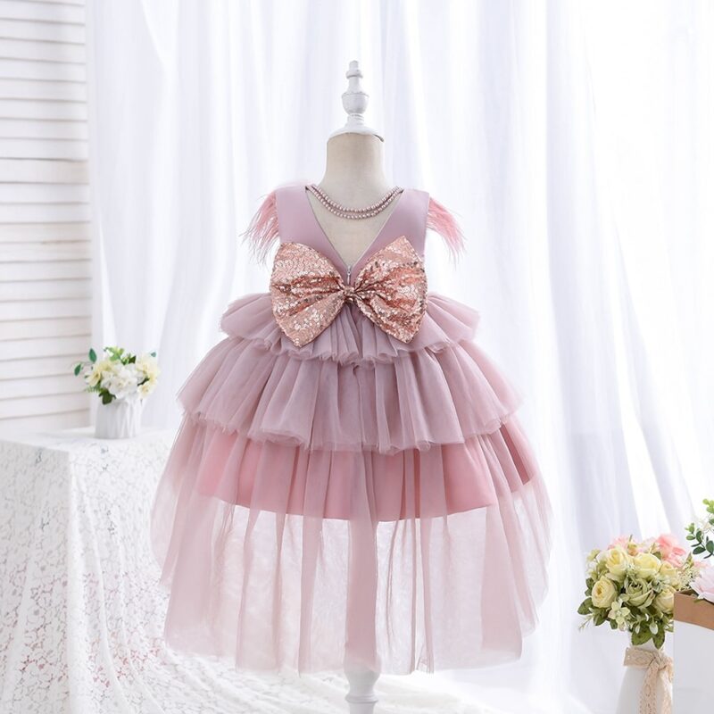 Elegant  Tulle Sequined Bow Party Dress - Image 6