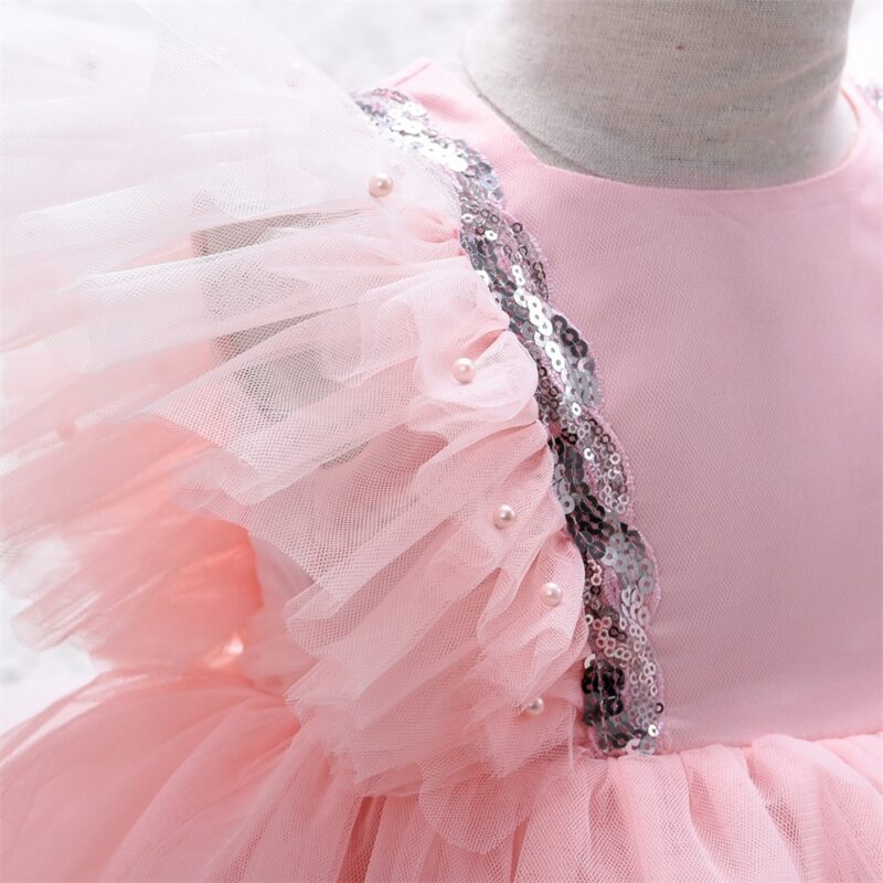 Ruffled Pearl Pastel Pink Baby Party Dress - Image 4