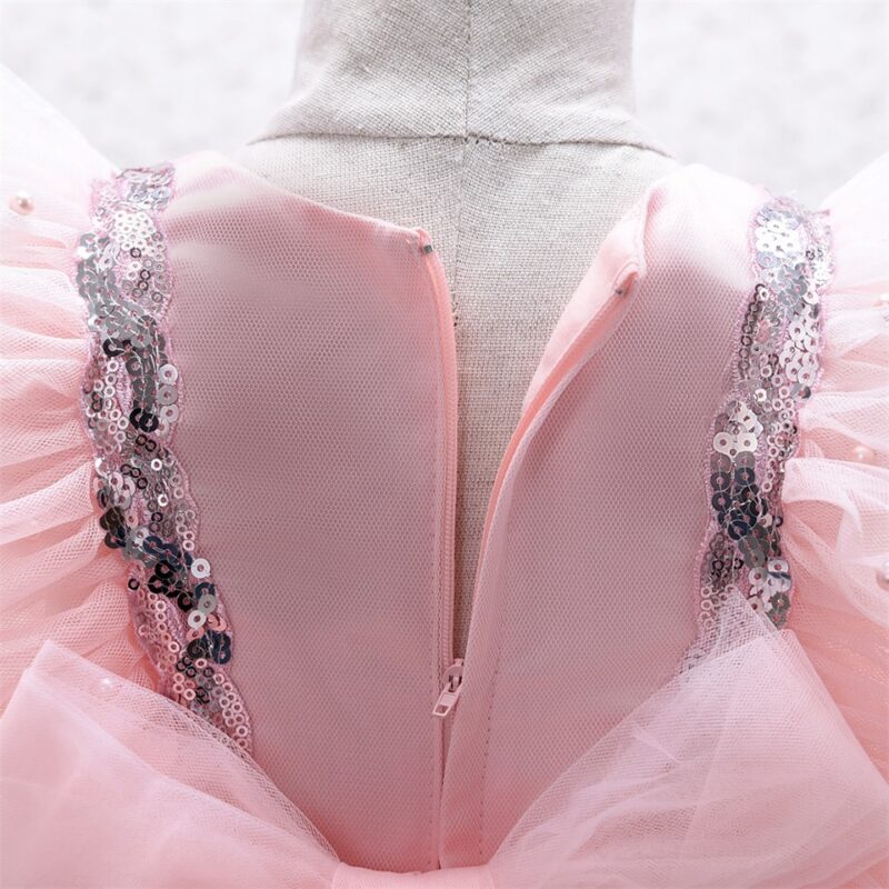 Ruffled Pearl Pastel Pink Baby Party Dress - Image 5