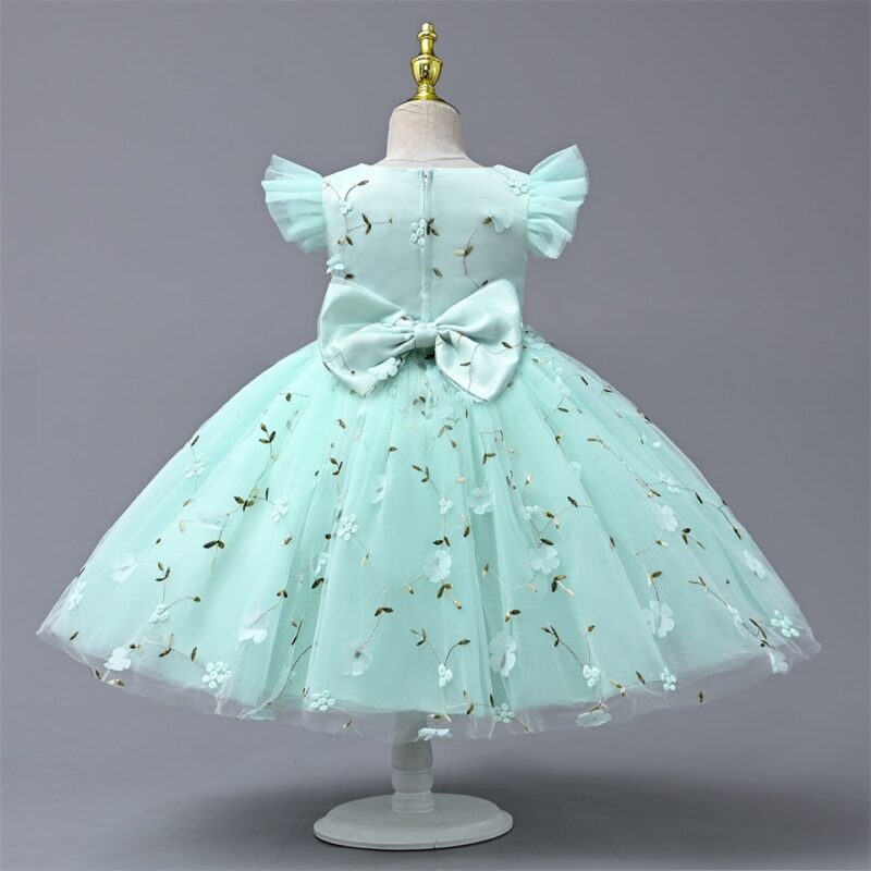Little Princess Puffy Mint Green Floral Dress For Little Girls - Image 3