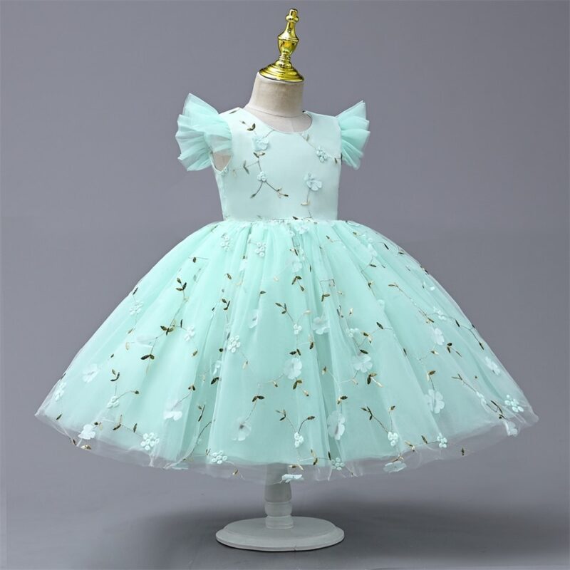 Little Princess Puffy Mint Green Floral Dress For Little Girls - Image 4
