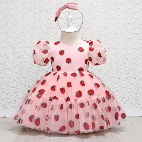 Adorable pink Strawberry-Themed Children’s Dress with Matching Headband
