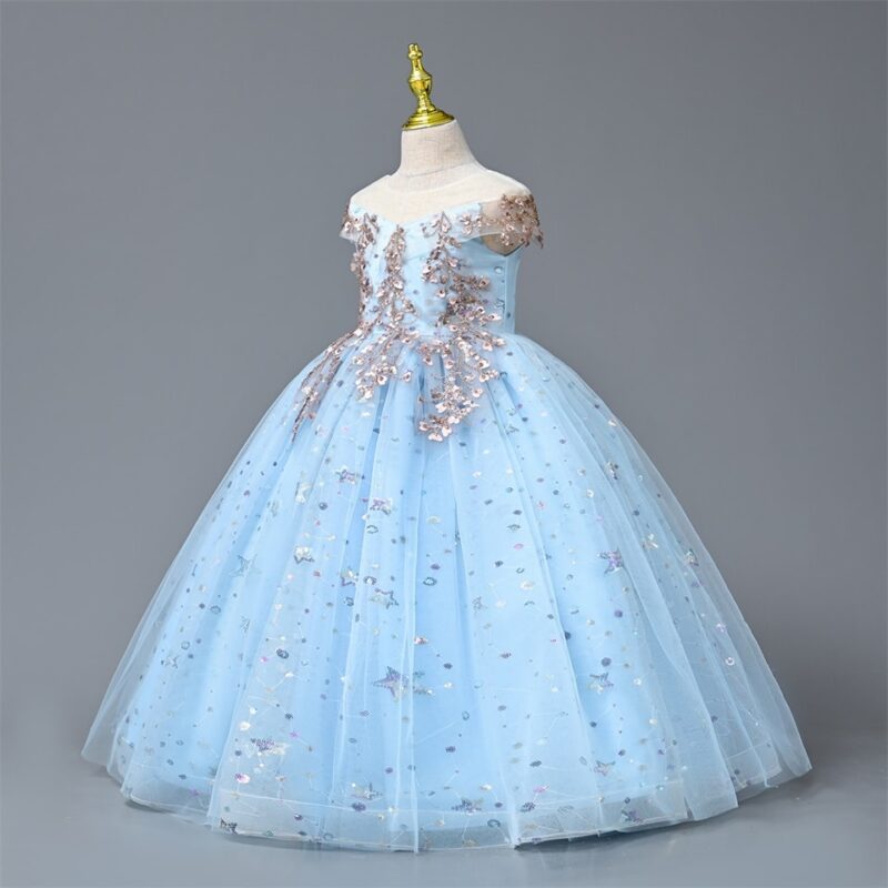 Elegant Light Blue party dress with headband - Image 3