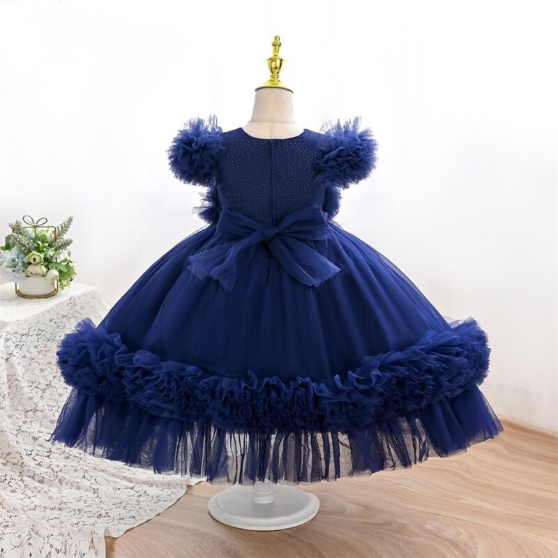 Beautifully Ruffled Dark Blue Dress with Matching Headband - Image 2
