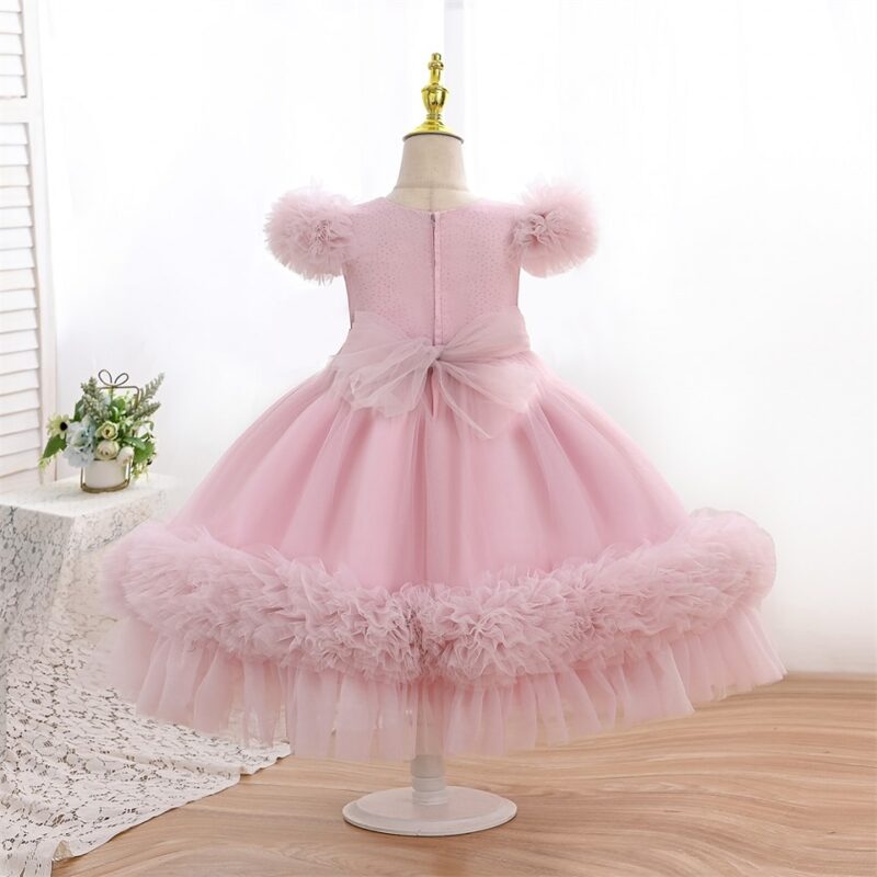 Beautifully Ruffled Light Pink Dress with Matching Headband - Image 2
