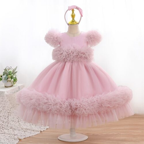 Beautifully Ruffled Light Pink Dress with Matching Headband
