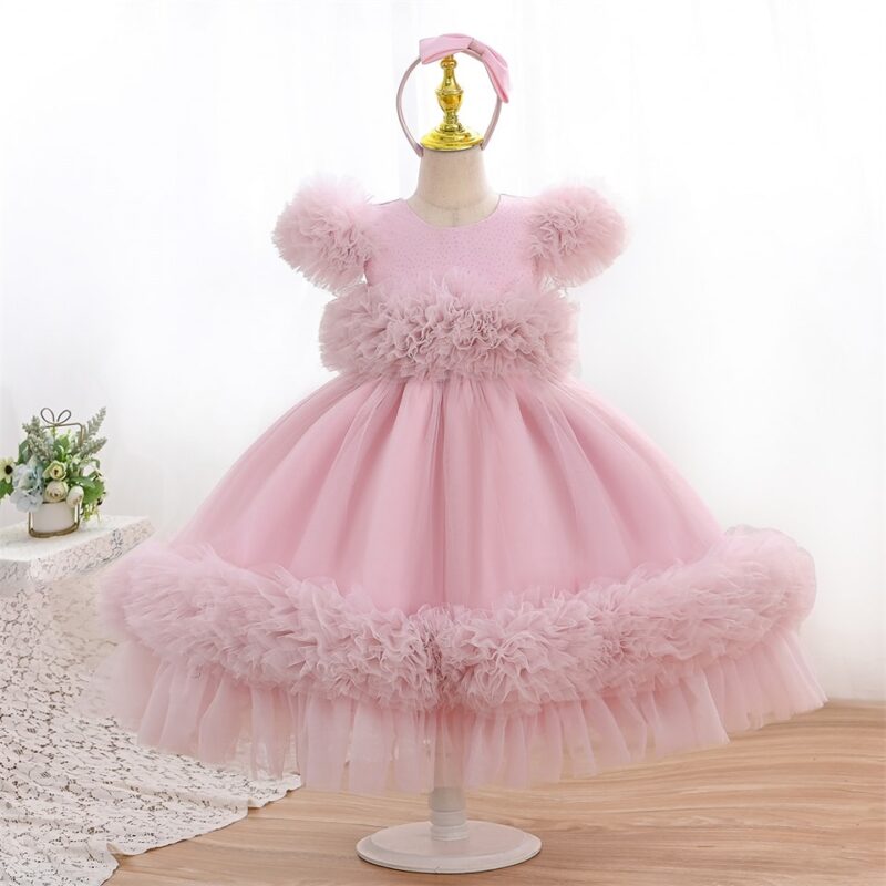 Beautifully Ruffled Light Pink Dress with Matching Headband