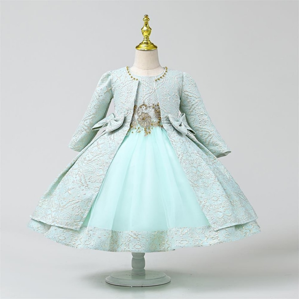 Light Green And Gold Jacket & Bag Girls Specials Occasions Dress - Image 2