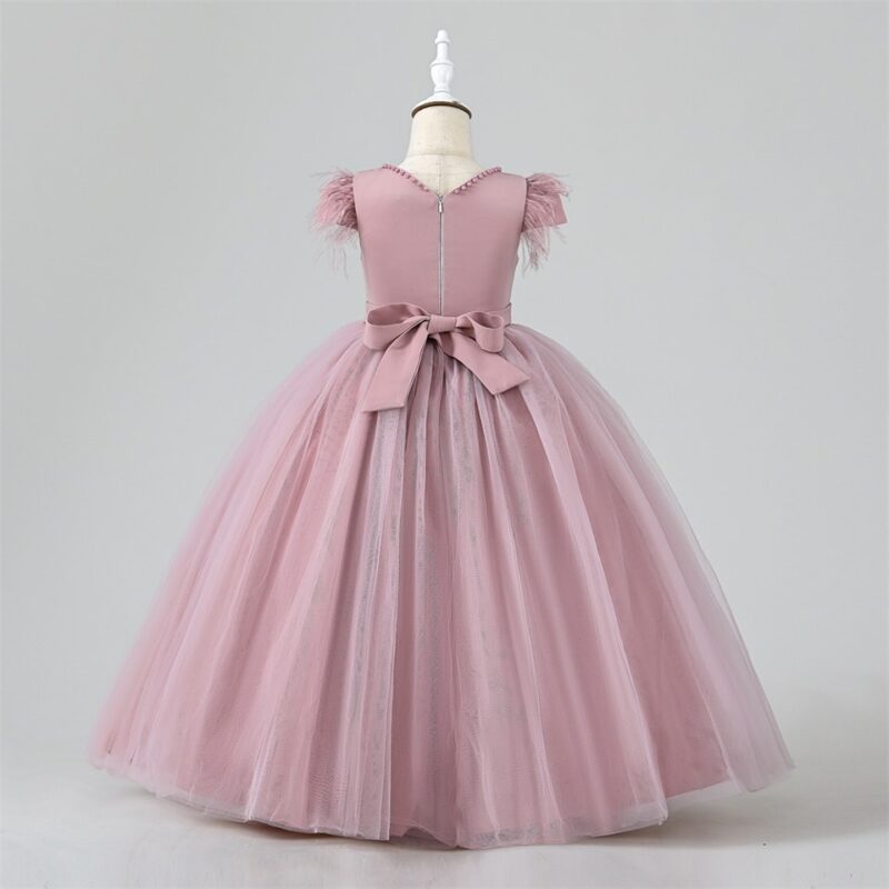 Elegant Tulle Dress with Feathered Sleeves and Matching bag girls party dress - Image 4