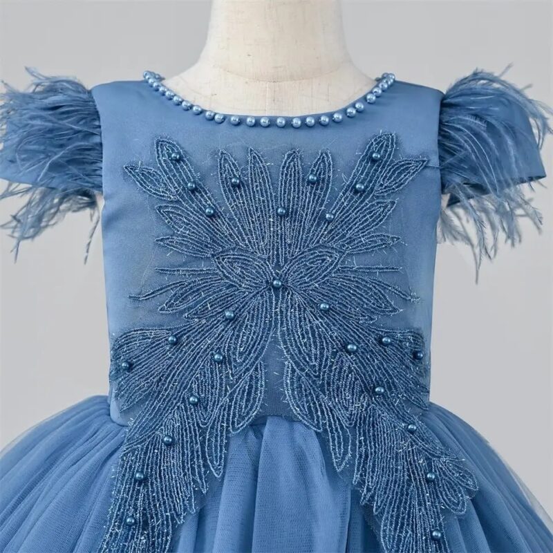Elegant Tulle Dress with Feathered Sleeves and Matching bag girls party dress - Image 3
