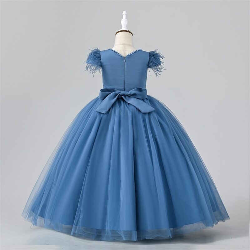 Elegant Tulle Dress with Feathered Sleeves and Matching bag girls party dress - Image 5