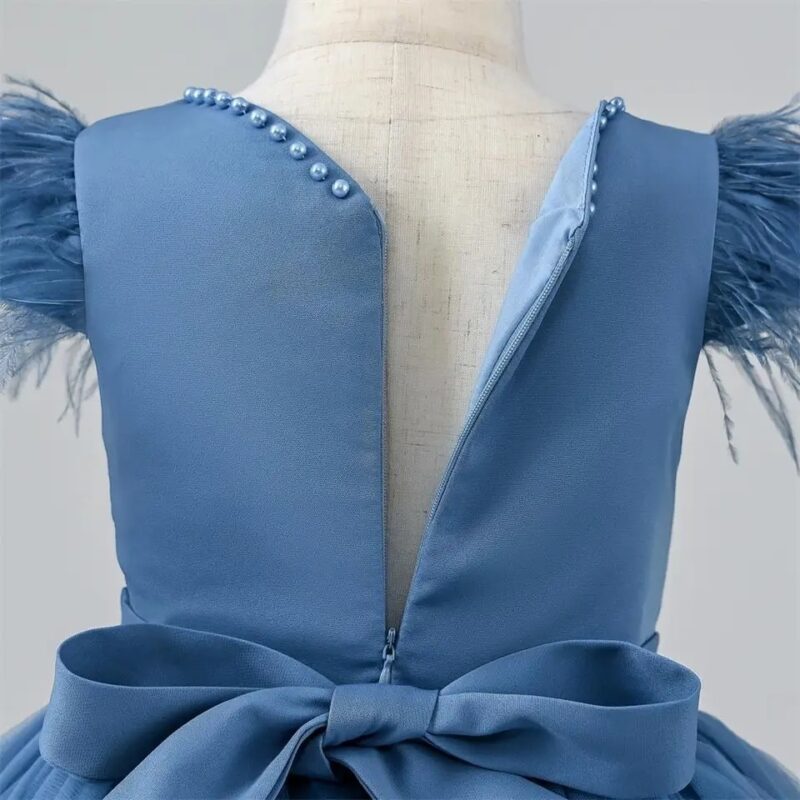 Elegant Tulle Dress with Feathered Sleeves and Matching bag girls party dress - Image 6