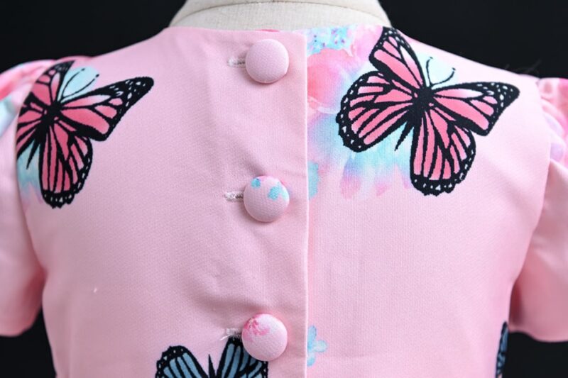 Enchanting Pink Floral And Butterfly Party Dress With Matching Bow - Image 2