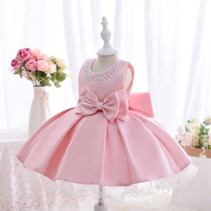 Little Princess Pearl Puffy Party Dress With Headband - Image 2