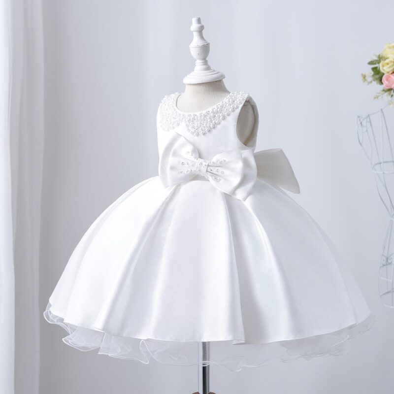 Little Princess Pearl Puffy Party Dress With Headband - Image 5