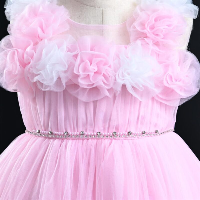Little Princess Pink Tulle Party  Dress With Headband - Image 2