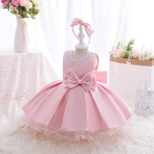 Little Princess Pearl Puffy Party Dress With Headband