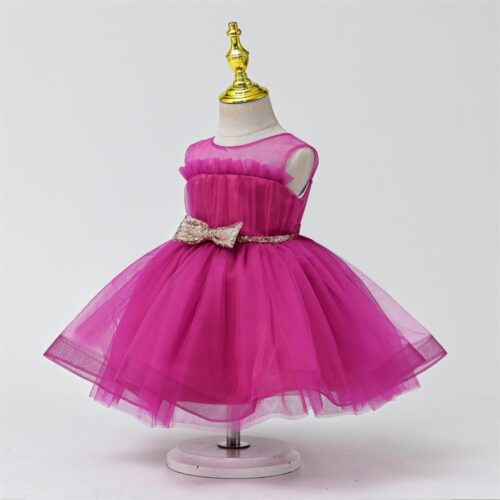 Pinkish-Purple Baby Party Dress With Headband