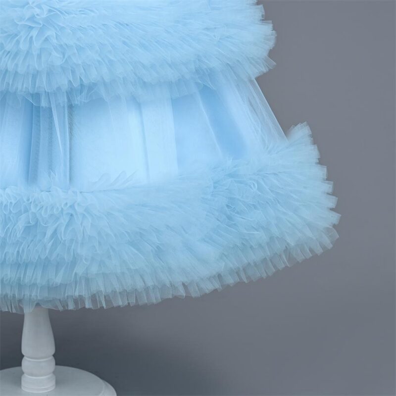 Elegant Puff Light Blue Tulle Party Dress For Girls - Image 2