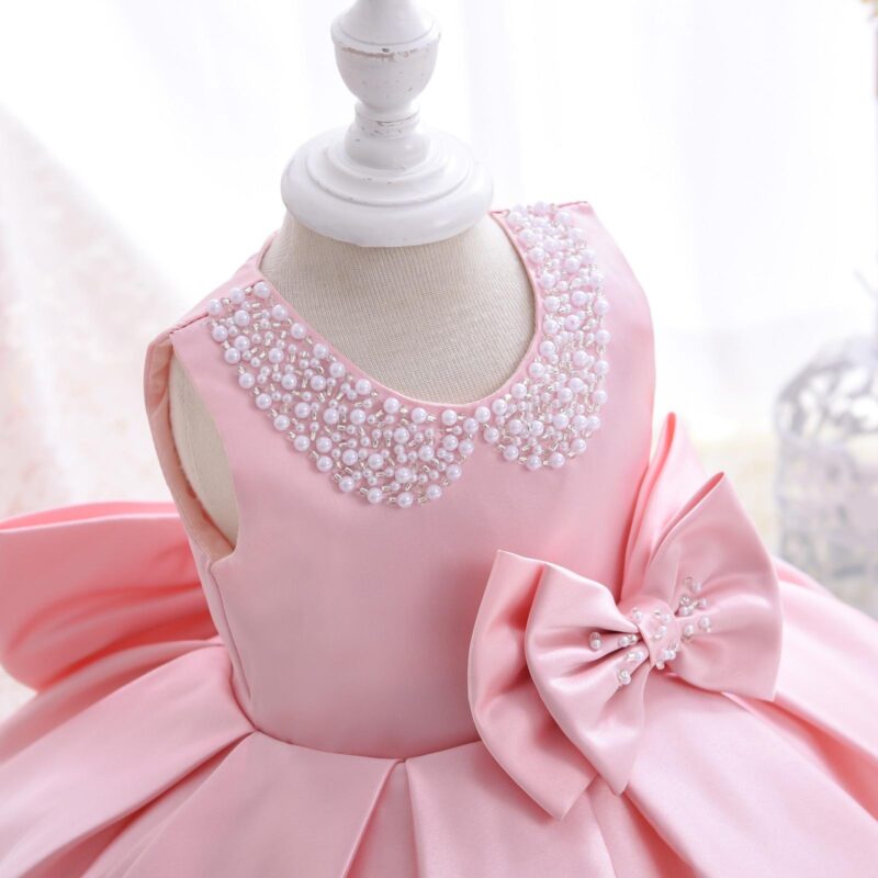 Little Princess Pearl Puffy Party Dress With Headband - Image 4