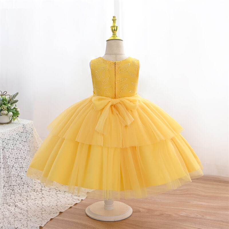 Elegant Yellow Tulle Special Occasions Party Dress With Headband - Image 2