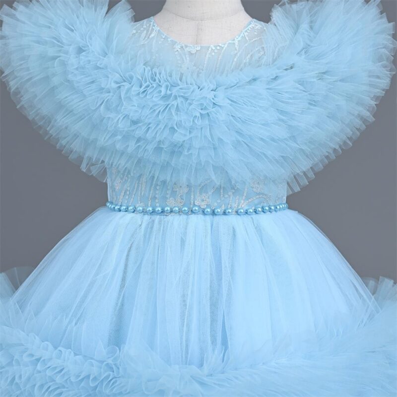 Elegant Puff Light Blue Tulle Party Dress For Girls - Image 3
