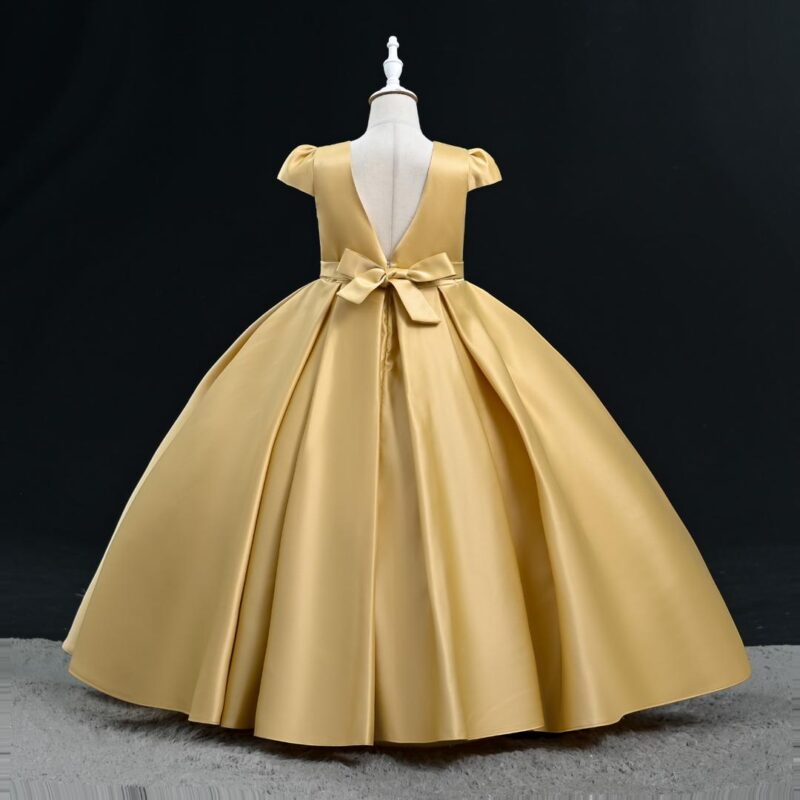 Gold Ball Gown with Sequin Bodice and Flower Embellishment - Image 2
