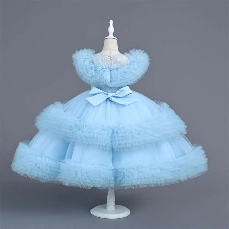 Elegant Puff Light Blue Tulle Party Dress For Girls - Image 4