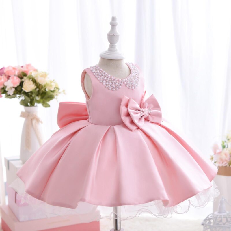 Little Princess Pearl Puffy Party Dress With Headband - Image 6