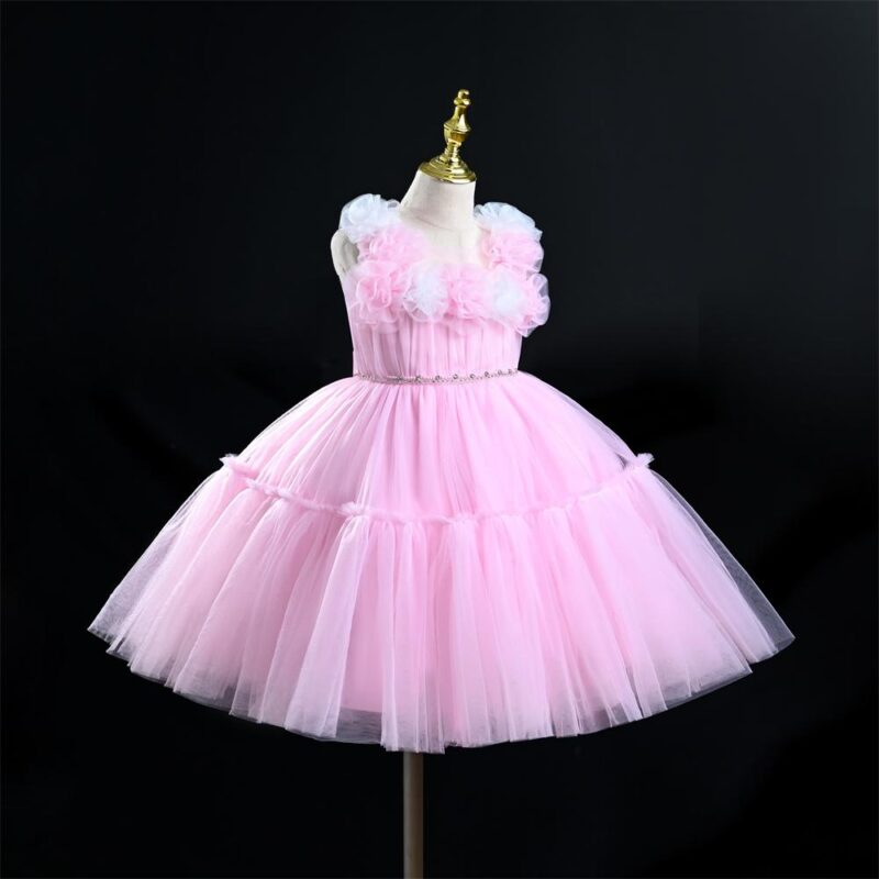 Little Princess Pink Tulle Party  Dress With Headband - Image 5