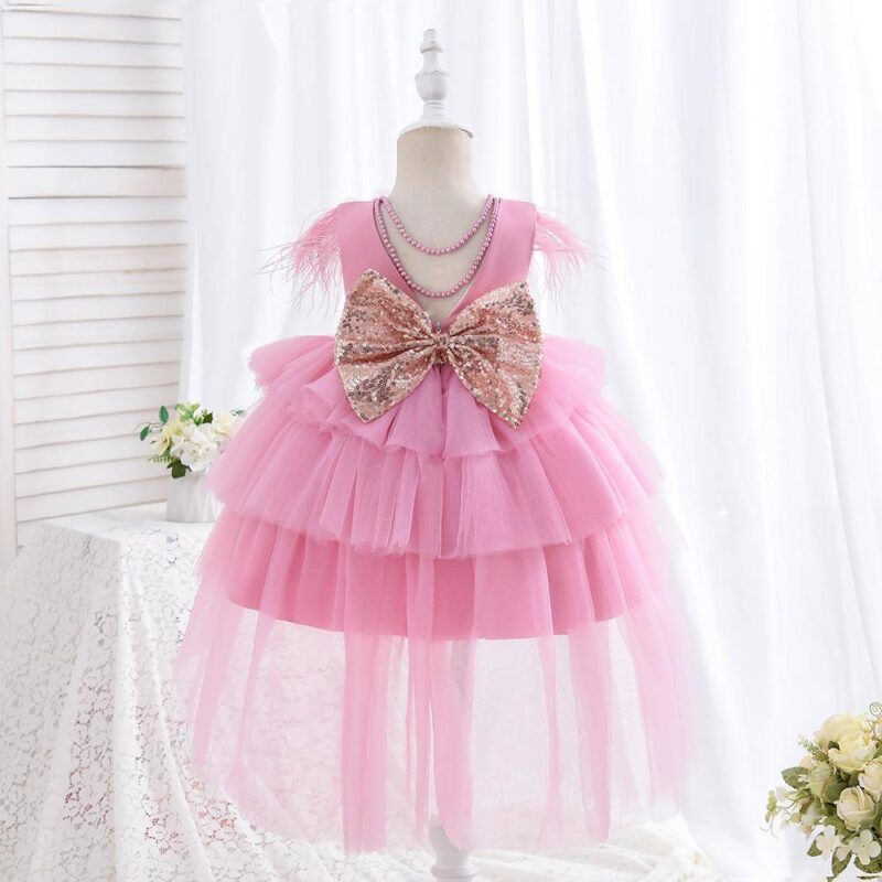 Elegant  Tulle Sequined Bow Party Dress - Image 7