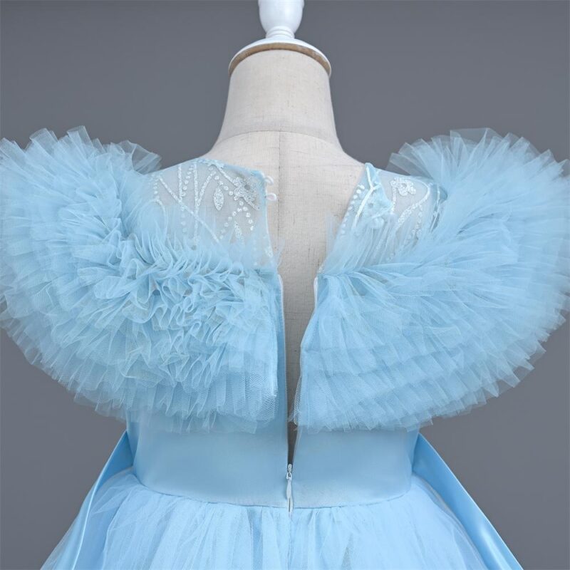 Elegant Puff Light Blue Tulle Party Dress For Girls - Image 5