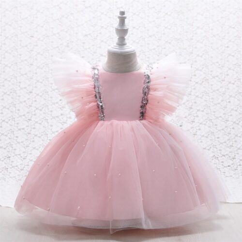 Ruffled Pearl Pastel Pink Baby Party Dress