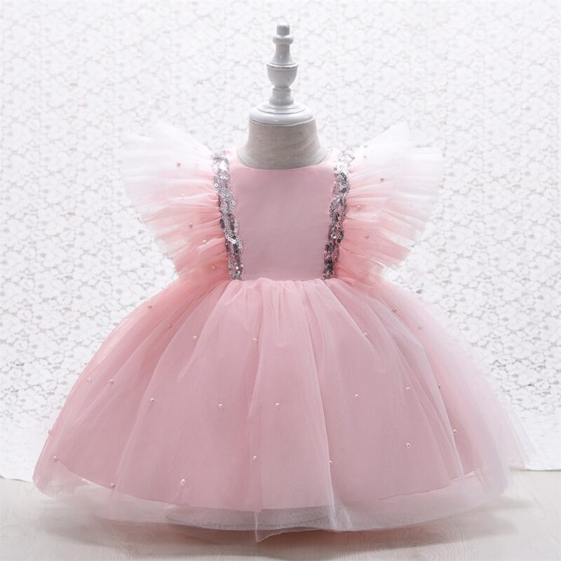 Ruffled Pearl Pastel Pink Baby Party Dress