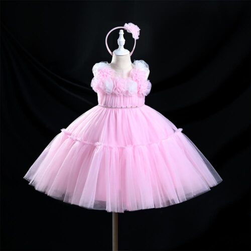Little Princess Pink Tulle Party  Dress With Headband