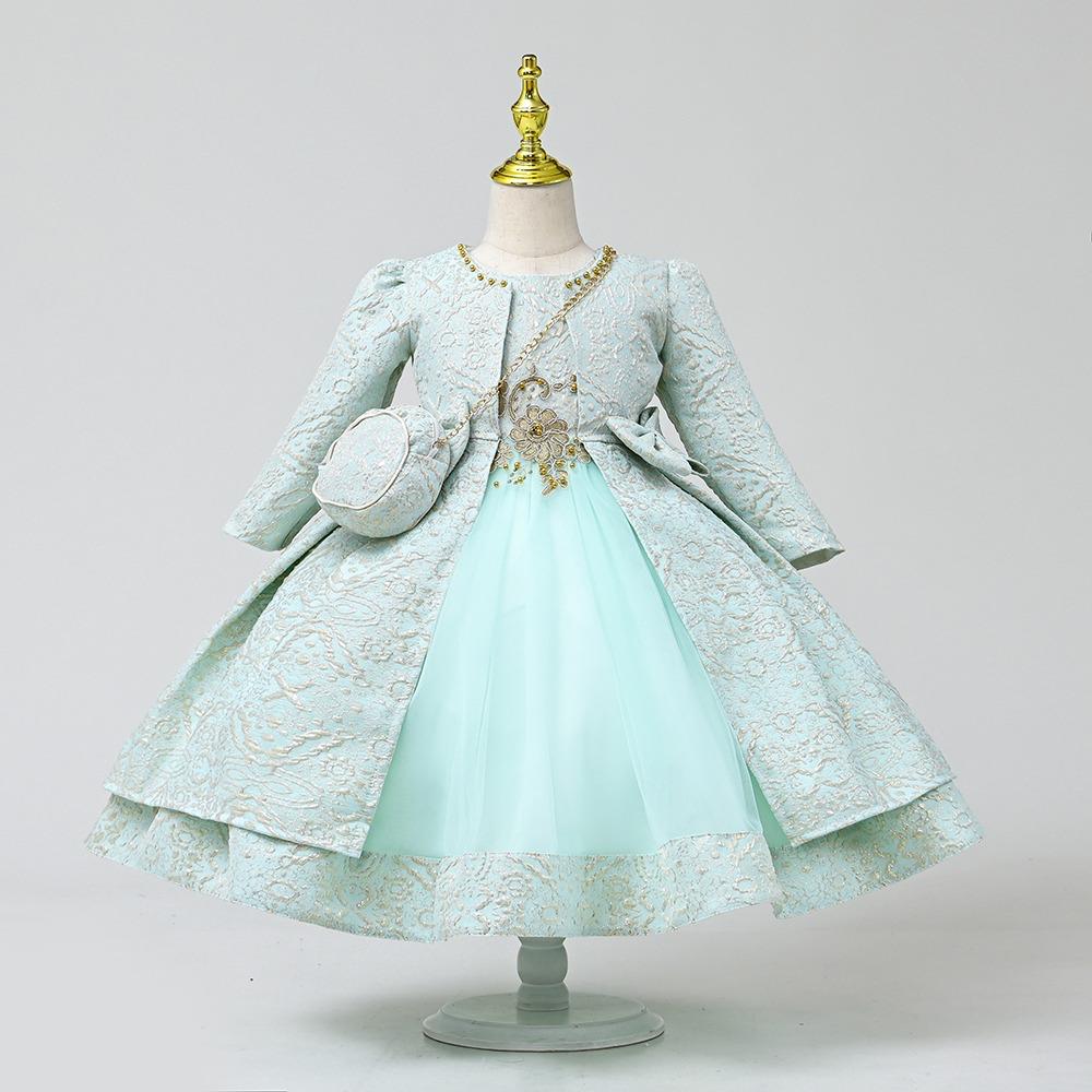 Light Green And Gold Jacket & Bag Girls Specials Occasions Dress