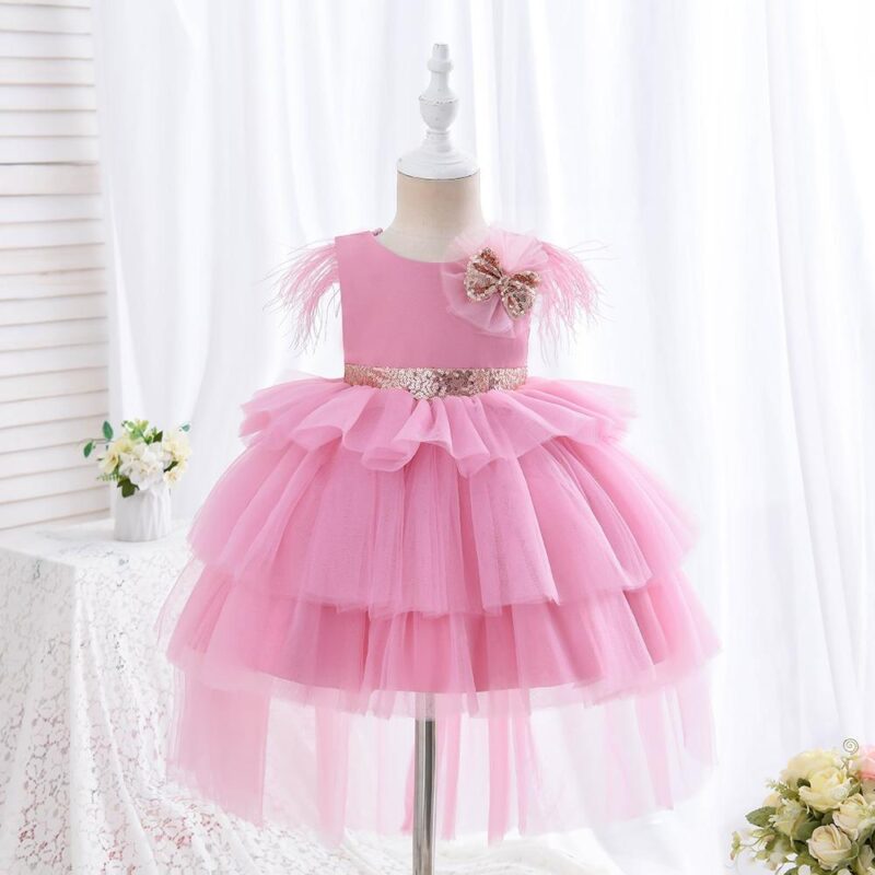 Elegant  Tulle Sequined Bow Party Dress