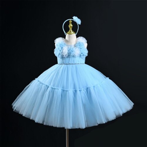 Light Blue Princess Party Dress With Headband