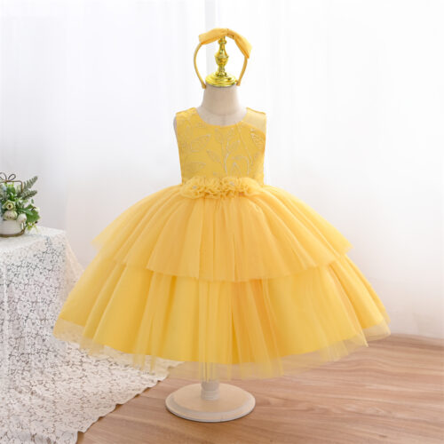 Elegant Yellow Tulle Special Occasions Party Dress With Headband