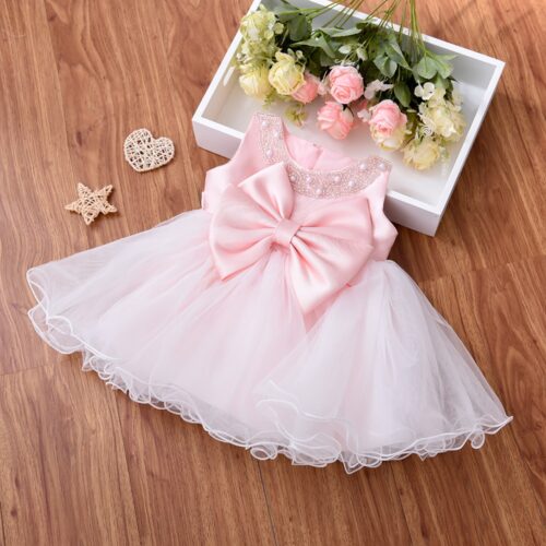 Charming Pink Tulle Baby Party Dress With Big Bow