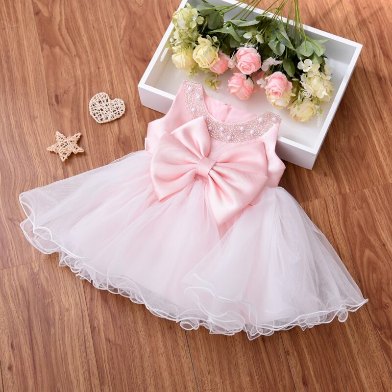 Charming Pink Tulle Baby Party Dress With Big Bow