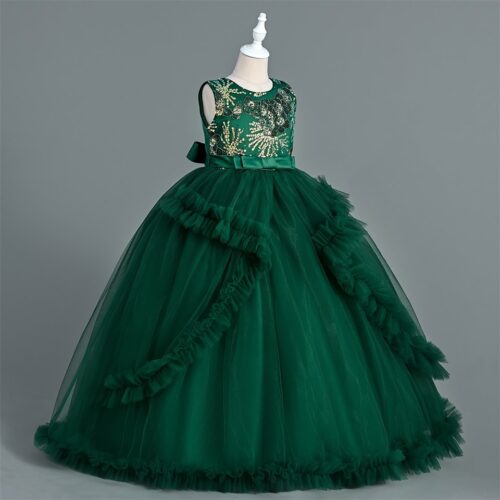 Elegant Green Dress with Gold Embroidery and Sequins
