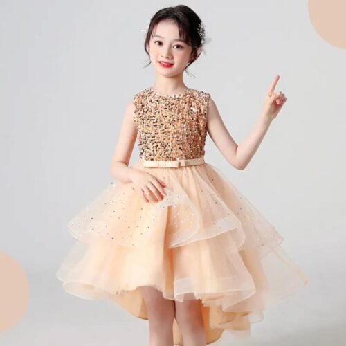 Kids Occasion Dress   Gold Sequins for Birthdays & Weddings