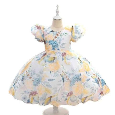 Puff Sleeve Dress with Colorful Floral Print